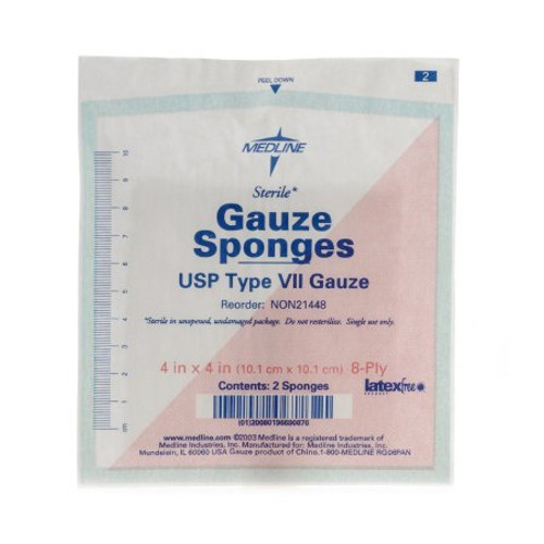 USP Type VII Gauze Sponge Cotton 8-Ply 4 X 4 Inch Square Sterile NON21448