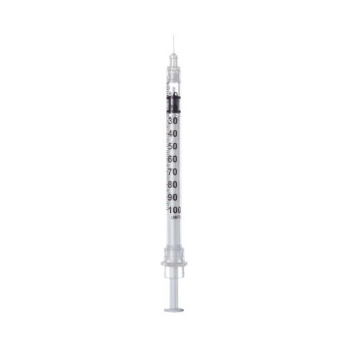 Insulin Syringe with Needle Sol-Care 1 mL 29 Gauge 1/2 Inch Attached Needle Retractable Needle 100017IM