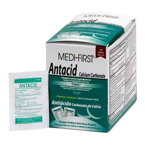 Antacid Medi-First 420 mg Strength Chewable Tablet 100 per Box 80233 Case/24