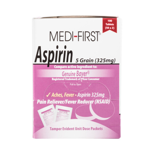Pain Relief Medi-First 325 mg Strength Aspirin Unit Dose Tablet 100 per Box 80533 Case/24
