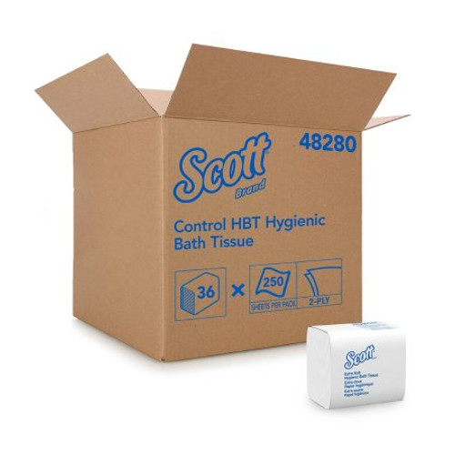 Toilet Tissue Scott Control HBT White 2-Ply Standard Size Folded 250 Sheets 4-1/2 X 8-1/10 Inch 48280 Case/36