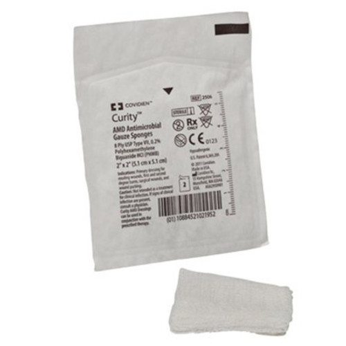 Antimicrobial Gauze Sponge Curity AMD Gauze 8-Ply 2 X 2 Inch Square Sterile 2506-