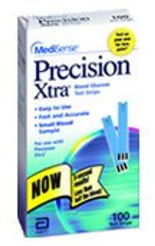 Blood Glucose Test Strips Precision Xtra 50 Strips per Box 0.6 Microliter Sample Size 5 Second Test Time End Fill or Top Fill For Precision Xtra Systems 99838