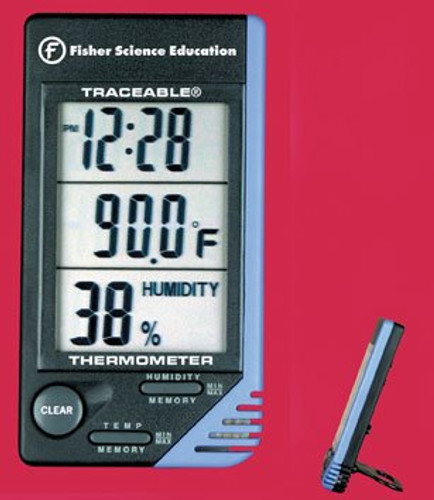 Digital Thermometer / Hygrometer Fisherbrand Traceable Fahrenheit / Celsius 32 to 122 F 0 to 50 C Internal Sensor Desk / Wall Mount Battery Operated S66279 Each/1