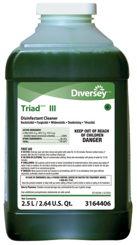 Diversey Triad III Surface Disinfectant Cleaner Quaternary Based J-Fill Dispensing Systems Liquid Concentrate 2.5 Liter Bottle Mint Scent NonSterile DVS3164406 Case/2