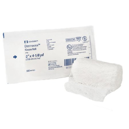Fluff Bandage Roll Dermacea Gauze 3-Ply 3 Inch X 4-1/8 Yard Roll Shape Sterile 441107