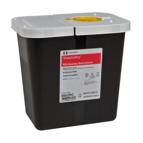 RCRA Waste Container SharpSafety 10 H X 10-1/2 W X 7-1/4 D Inch 2 Gallon Black Base / White Lid Horizontal Entry Gasketed Hinged Lid 8602RC
