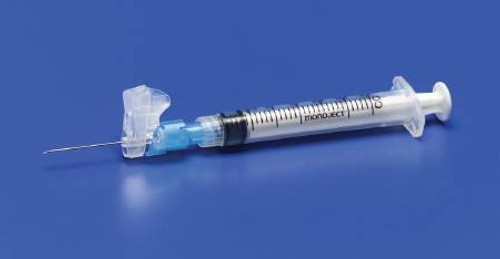 Syringe with Hypodermic Needle Magellan 1 mL 25 Gauge 5/8 Inch Attached Needle Sliding Safety Needle 8881811558
