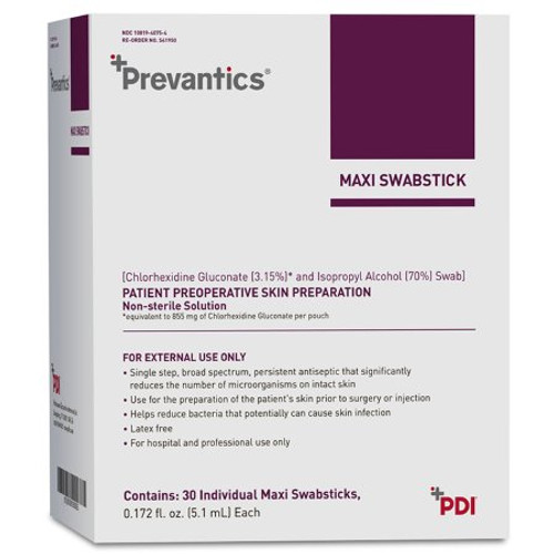 Impregnated Swabstick Prevantics Maxi 3.15% / 70% Strength CHG Chlorhexidine Gluconate / Isopropyl Alcohol Individual Packet NonSterile S41950