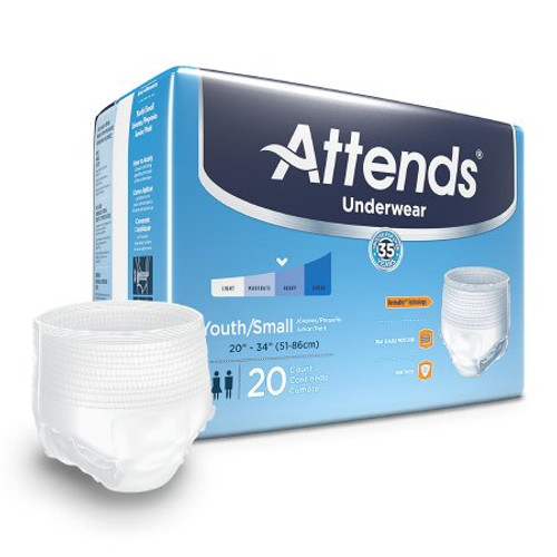 Unisex Youth / Adult Absorbent Underwear Attends Advanced Pull On with Tear Away Seams Small Disposable Heavy Absorbency APP0710