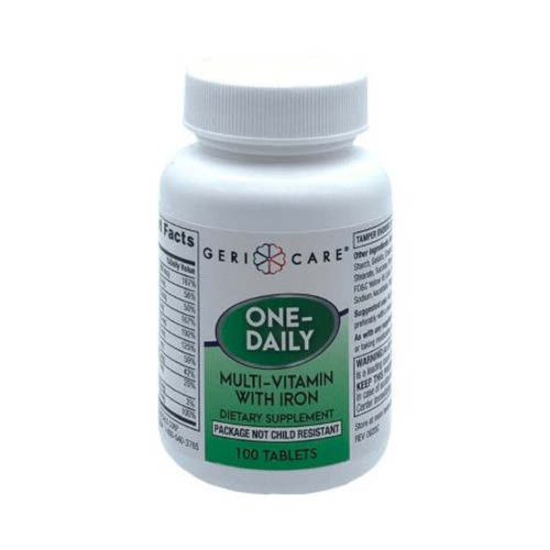 Multivitamin Supplement with Minerals Geri-Care Vitamin A Ascorbic Acid Vitamin D-3 Thiamin Riboflavin Niacin Vitamin B-6 Vitamin B-12 Pantothenic Acid Iron ferrous sulfate 5000 IU 50 mg 400 IU 2 mg 2.5 mg 20 mg 1 mg 1 mcg 1 mg 18