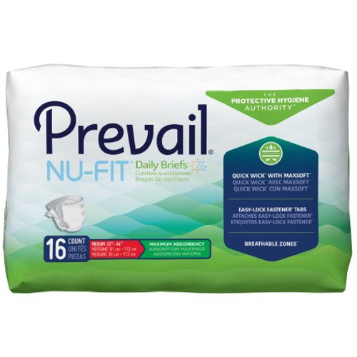 Unisex Adult Incontinence Brief Prevail Nu-Fit Medium Disposable Heavy Absorbency NU-012/1