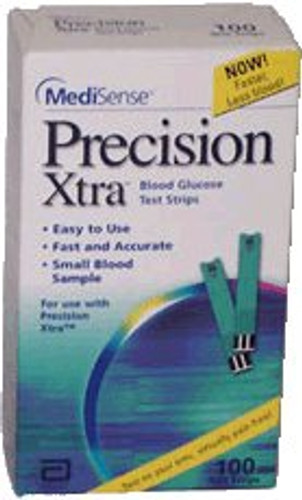 Blood Glucose Test Strips Precision Xtra 100 Strips per Box 0.6 Microliter Sample Size 5 Second Test Time For Precision Xtra Pro Meter 99878