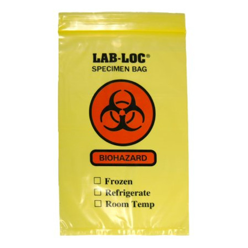 Specimen Transport Bag with Document Pouch Lab-Loc 6 X 9 Inch LDPE Zip Closure Biohazard Symbol / Storage Instructions NonSterile LAB20609YE