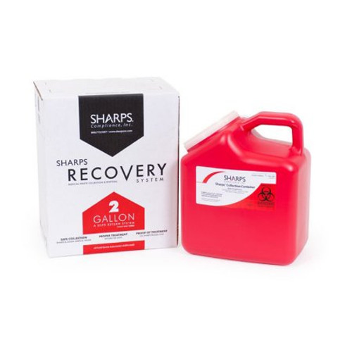 Mailback Sharps Container The Sharps Disposal By Mail System PRO-TEC 11 H X 6 W X 9 L Inch 2 Gallon Red Base / White Lid Vertical Entry Snap On Lid 12000-012