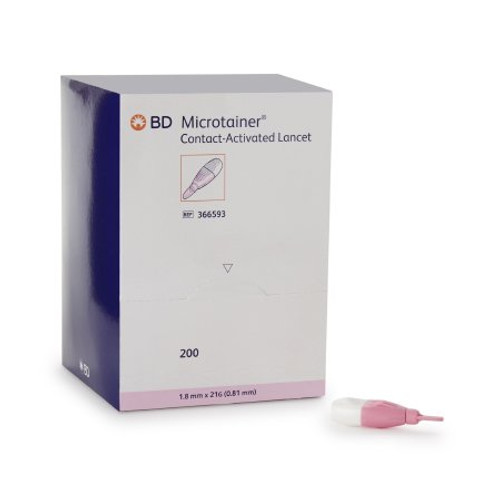 Lancet BD Microtainer Fixed Depth Lancet Needle 1.8 mm Depth 21 Gauge Push Button Activation 366593