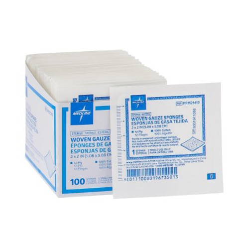 Gauze Sponge Medline Cotton 12-Ply 2 X 2 Inch Square Sterile PRM21419