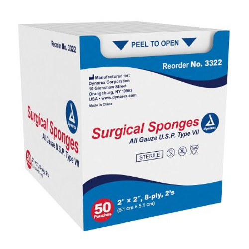Gauze Sponge Dynarex Gauze 8-Ply 2 X 2 Inch Square Sterile 3322