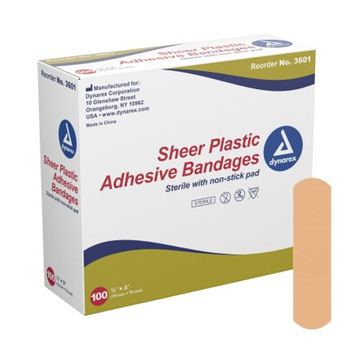 Adhesive Strip Dynarex 3/4 X 3 Inch Plastic Rectangle Tan Sterile 3601