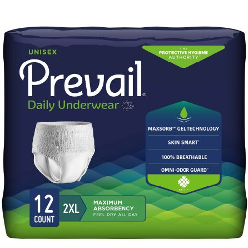 Unisex Adult Absorbent Underwear Prevail Daily Underwear Pull On with Tear Away Seams 2X-Large Disposable Moderate Absorbency PV-517
