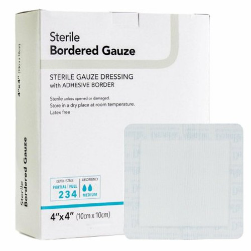 Adhesive Dressing DermaRite Bordered Gauze 4 X 4 Inch Gauze Square White NonSterile 00255