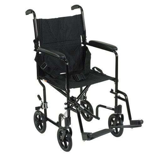 Lightweight Transport Chair Aluminum Frame with Black Finish 300 lbs. Weight Capacity Fixed Height / Padded Arm Black Upholstery ATC17-BK Each/1