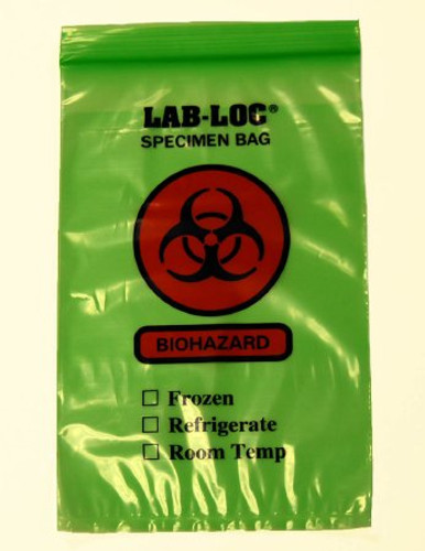 Specimen Transport Bag with Document Pouch Lab-Loc 6 X 9 Inch LDPE Zip Closure Biohazard Symbol / Storage Instructions NonSterile LAB20609GR Case/10
