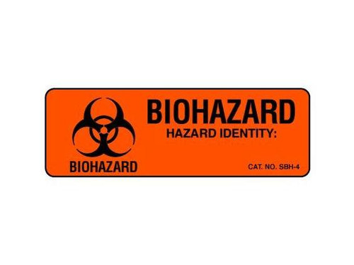 Pre-Printed Label Shamrock Warning Label Fluorescent Red Biohazard / Symbol Black Biohazard 1 X 3 SBH-4 Roll/1