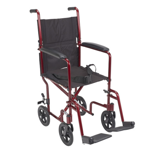 Lightweight Transport Chair Aluminum Frame with Red Finish 300 lbs. Weight Capacity Fixed Height / Padded Arm Black Upholstery ATC17-RD Each/1