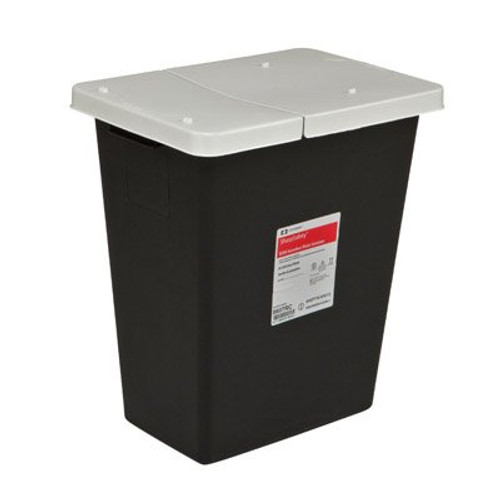 RCRA Waste Container SharpSafety 26 H X 12-3/4 D X 18-1/4 W Inch 18 Gallon Black Base / White Lid Horizontal Entry Gasketed Hinged Lid 8617RC