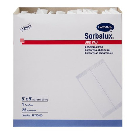 Abdominal Pad Sorbalux ABD Nonwoven Cellulose 1-Ply 5 X 9 Inch Rectangle Sterile 48700000
