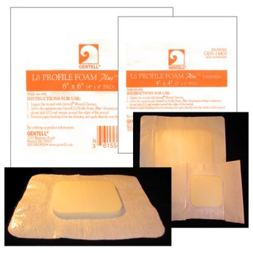 Foam Dressing LoProfile Bordered 4 X 4 Inch Square Adhesive with Border Sterile GEN-14400C