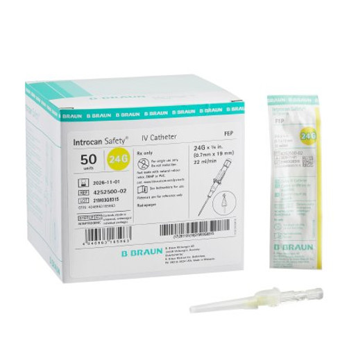 Peripheral IV Catheter Introcan Safety 24 Gauge 0.75 Inch Sliding Safety Needle 4252500-02