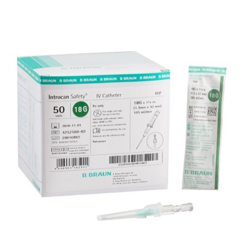 Peripheral IV Catheter Introcan Safety 18 Gauge 1.25 Inch Sliding Safety Needle 4252560-02