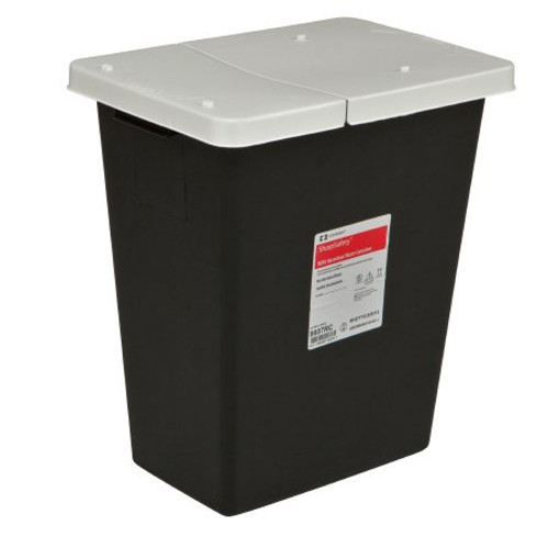 RCRA Waste Container SharpSafety 17-3/4 H X 11 D X 15-1/2 W Inch 8 Gallon Black Base / White Lid Vertical Entry Gasketed Hinged Lid 8607RC