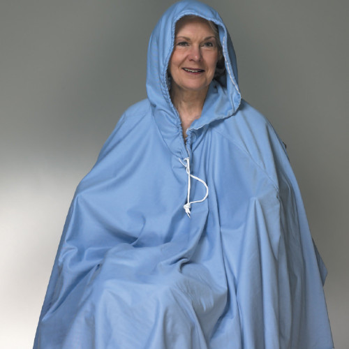 Shower Poncho with Hood Blue One Size Fits Most Over-the-Head Drawstring Closure Unisex 909150 Each/1