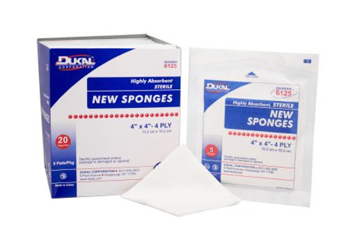 Nonwoven Sponge Dukal Polyester / Rayon 4-Ply 4 X 4 Inch Square Sterile 6125