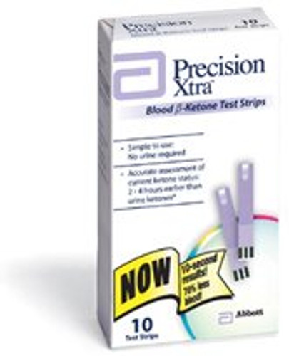 Blood Ketone Test Strips Precision Xtra 10 Strips per Box 10 second test time and 1.5 microliters blood sample size For Ketone Precision Meters 57599074501 Box/10