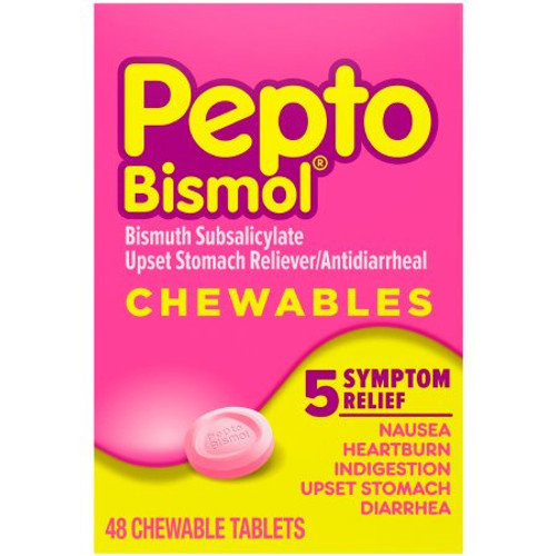 Anti-Diarrheal Pepto Bismol 262 mg Strength Chewable Tablet 48 per Box 37000047710 Box/48