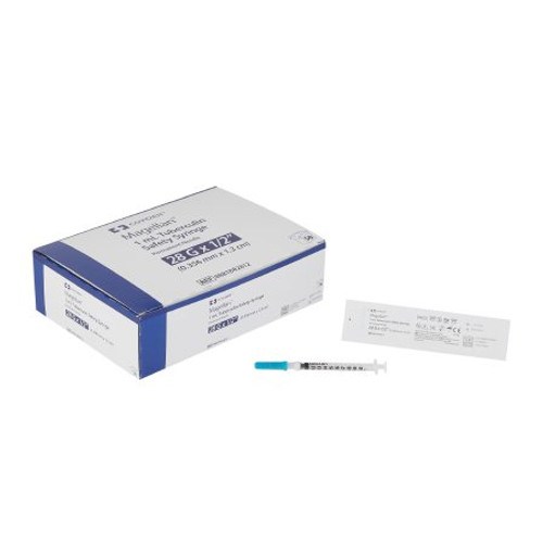 Tuberculin Syringe with Needle Magellan 1 mL 28 Gauge 1/2 Inch Attached Needle Sliding Safety Needle 8881882812
