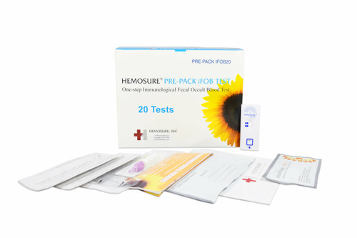 Rapid Test Kit Hemosure Colorectal Cancer Screening Fecal Occult Blood Test iFOB or FIT Stool Sample 20 Tests PRE-PACK IFOB20 Box/1