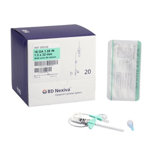 Closed IV Catheter Nexiva 18 Gauge 1-1/4 Inch Sliding Safety Needle 383539