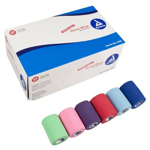 Cohesive Bandage Sensi-Wrap 3 Inch X 5 Yard Standard Compression Self-adherent Closure Red / Green / Purple / Dark Blue / Pink / Light Blue NonSterile 3183 Case/24