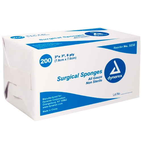 Gauze Sponge Dynarex Gauze 8-Ply 3 X 3 Inch Square NonSterile 3232