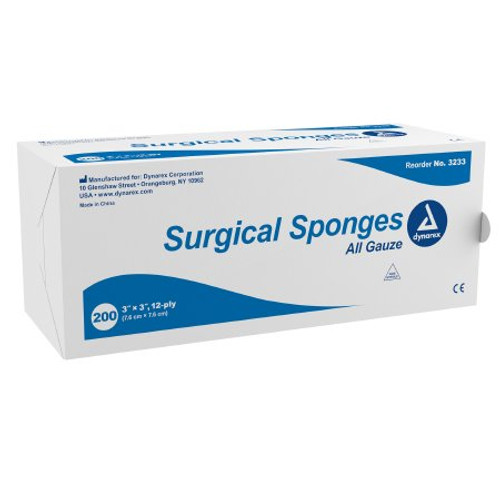 Gauze Sponge Dynarex Cotton 12-Ply 3 X 3 Inch Square NonSterile 3233