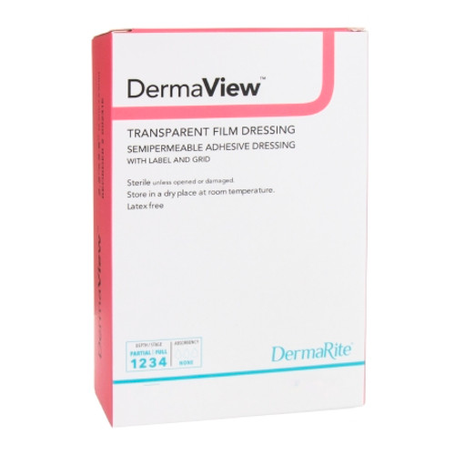 Transparent Film Dressing DermaView Rectangle 4 X 5 Inch 2 Tab Delivery With Label Sterile 00251E