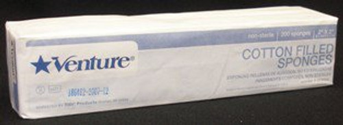Cotton Filled Gauze Sponge Venture Cotton Filled Gauze 8-Ply 2 X 2 Inch Square NonSterile 919000 Case/25