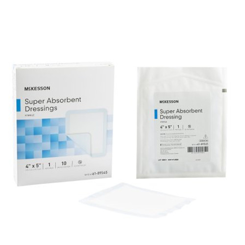 Super Absorbent Dressing McKesson Polyethylene / NonWoven Polypropylene / Cellulose / Superabsorber 4 X 5 Inch Sterile 61-89545