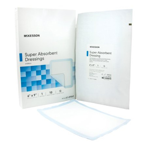 Super Absorbent Dressing McKesson Polyethylene / NonWoven Polypropylene / Cellulose / Superabsorber 6 X 9 Inch Sterile 61-89569