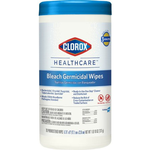 Clorox Healthcare Surface Disinfectant Cleaner Premoistened Germicidal Manual Pull Wipe 70 Count Canister Disposable Chlorine Scent NonSterile 35309CT